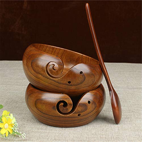 Image of Joyeee Wooden Yarn Bowl Largest, 1 PCS Premium Knitting Storage Accessories & Supplies, Yarn Holder for Knitting and Crochet Yarn Winder, Handcrafted Yarn Ball Bowl Brown Box #04