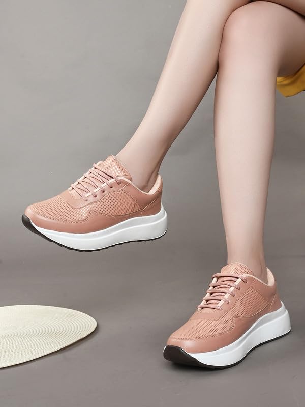 Image of XE Looks White Lace-Up Platform Sneakers | Perforated Upper | Cushioned Insole | Casual & Walking Shoes for Girls & Women
