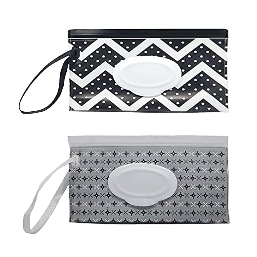 Portable Refillable Wet Wipes Dispenser, Baby Wipes case Pouch for Diaper Bag, Reusable Travel Wet Wipe Holder (2 Pack) (A1)