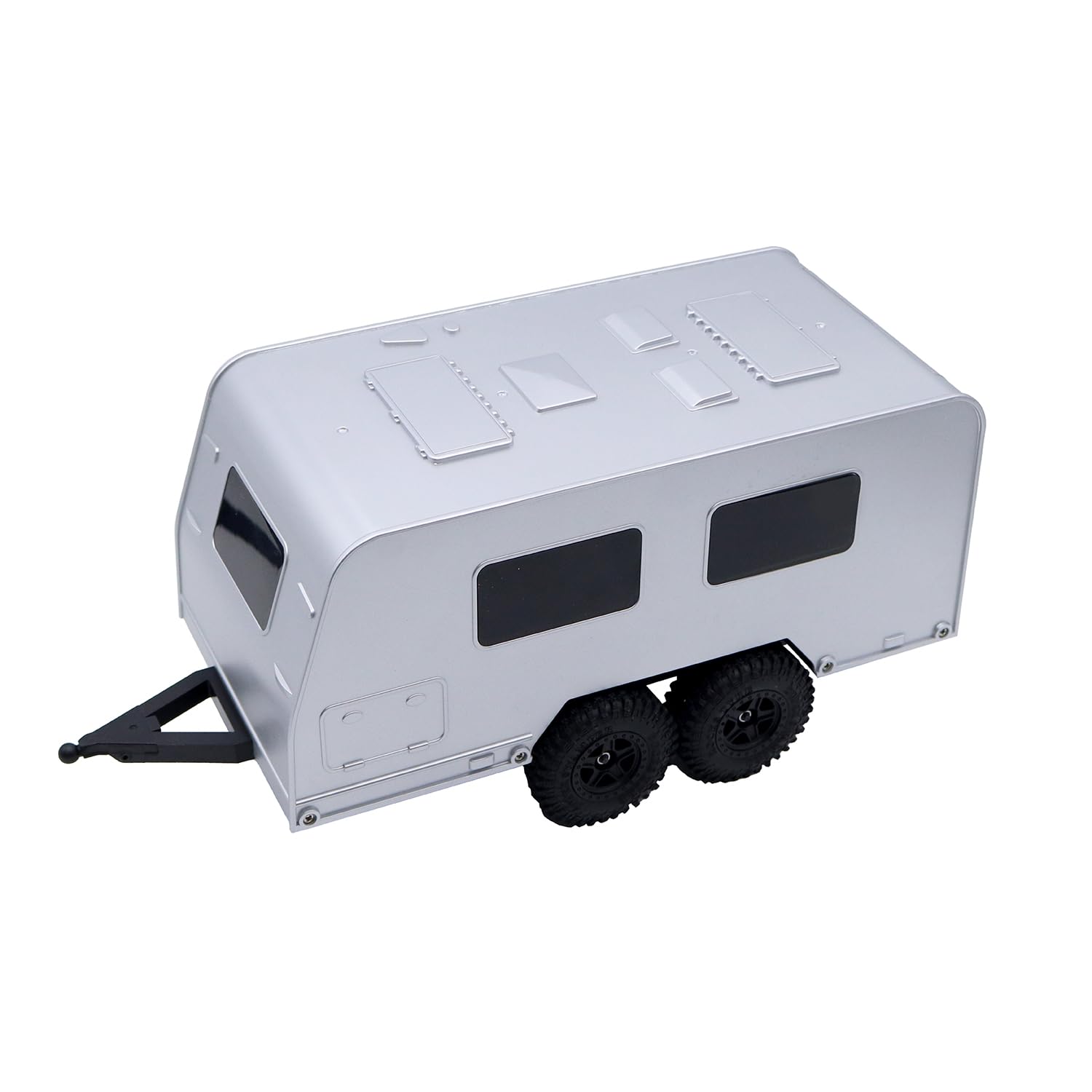XinGeeek RC Camper Trailer with Hitch,Trailer with Shell for Traxxas 1/18 TRX4M RC Crawler Upgrade (Silver)