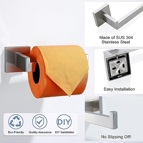 Image of TQKAG Brushed Nickel Toilet Paper Holder, Modern Square Tissue Roll Holder | SUS304 Stainless Steel, 6.38 Inch, Modern Square Tissue Roll Holders, Wall Mount, 2 Easy Installation Options, Kitchen