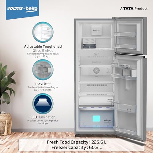 Image of Voltas Beko 'A Tata Product' 268 L 3 Star Frost Free Pro Smart Inverter compressor Double door Refrigerator (2023 Model, RFF315C /WPV501RXID, Brushed Silver, 11 in 1 Convertible, with HARVEST FRESH).