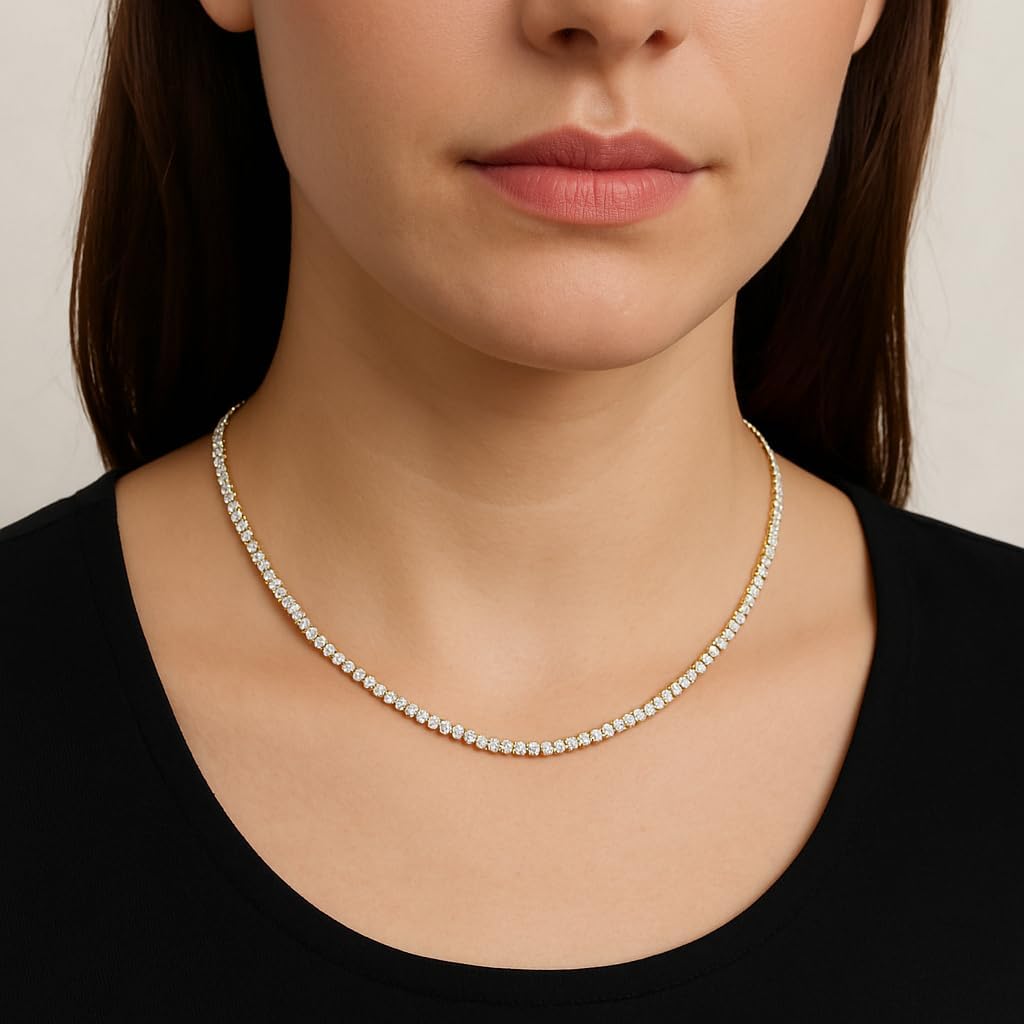 IGI Certified 5.00-15.00 Carat Lab Grown Diamond Tennis Necklace for Women 14k White Gold Prong Setting Gift Box Packaging (E-F Color, VS1-VS2 Clarity) (18 Inches)