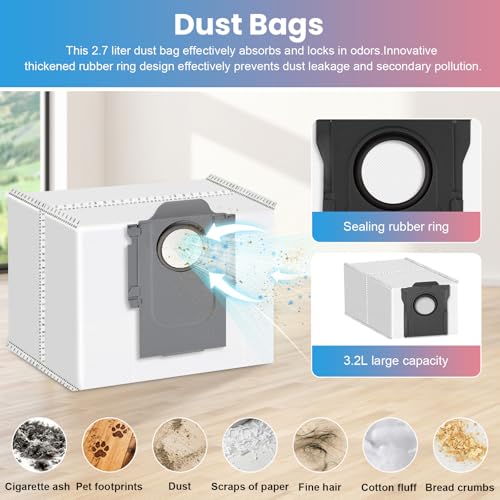 Image of 25 Pack Replacement Accessories Kit Compatible with Roborock Q10 S5+ Robot Vacuum, 1 Main Brush, 6 Dust Bags 6 Side Brushes, 4 Mop Pads, 6 HEPA Filters, 1 Screwdriver, 1 Cleaning Tool