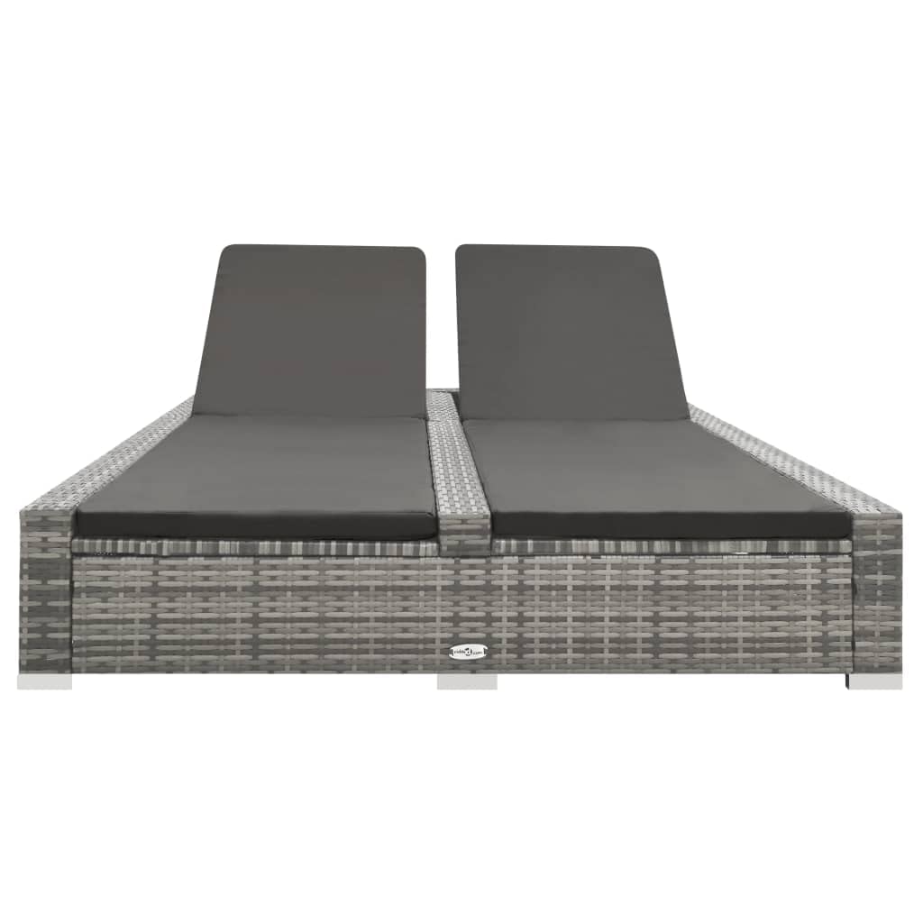 Lit double en polyrotin, gris, de jardin, de loisirs, convient pour jardin, terrasse, cour, côté piscine