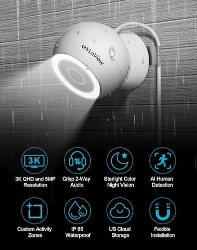 Image of 5MP 3K Security Cameras Outdoor Indoor Wired,IP65, Starlight Sensor & 100 Ft Night Vision,Motion /Person Detection,2-Way Audio /Spotlight,US Cloud,Compatible with Alexa,iOS & Android & Web Access