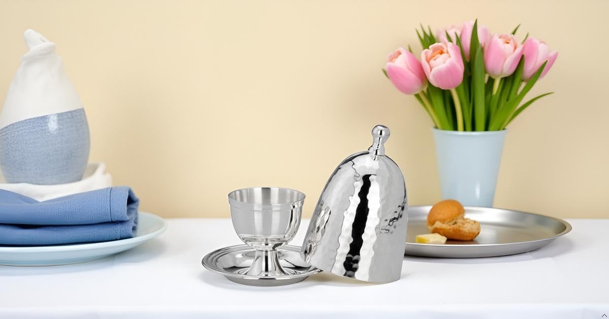 Huevera clásica con tapa martillada de plata de primera calidad, chapada en plata, acabado de alta calidad, listo para regalar con elegante caja de regalo