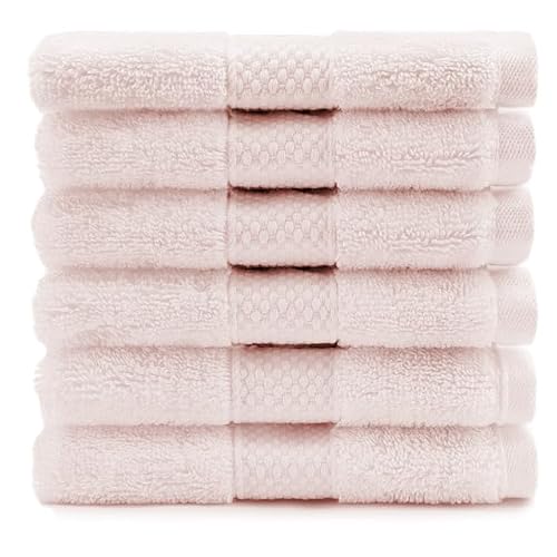 Maisonette Loft Egyptian Cotton Turkish Hand Towels - Soft, Absorbent Washcloths for Face - Ideal Quick Dry Small Towel Wash Cloth Set for Bathroom - (13" x 13", 6 Pack) - Light Pink (Petal Pink)