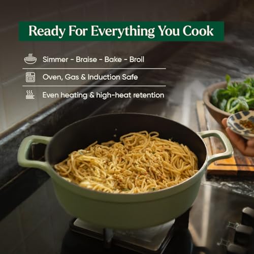 Image of Ember Cookware Pre-Seasoned Cast Iron Casserole 26 cm | Induction Cookware | 10-Year Warranty | Cast Iron Kadhai | Dutch Oven | Biryani Pot Heavy Bottom | PFAS & PFOA Free | Cooking Pot | Green
