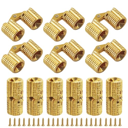 Uenhoy 12 Pack 8mm Hidden Brass Barrel Hinges 180 Degree Opening Angle Concealed Small Hinges for Jewelry Box Wooden Box Cabinet DIY Handcraft Projects