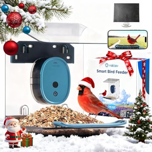Smart Bird Feeder with Camera Solar Powered,4K Camera for Outdoors,No Subsciption,UHD Video for Live Stream,Identify10,000+ Birds with AI,Instant Alerts,Elderly-Friendly,No WiFi Needed