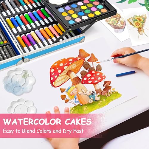 Image of VGRASSP Unicorn Theme 145 Pcs Drawing and Painting Kit Toy for Kids, Boys, Girls - Portable School Stationery Set with Color Sticks, Watercolors, Color Pencils, Sketch Pens