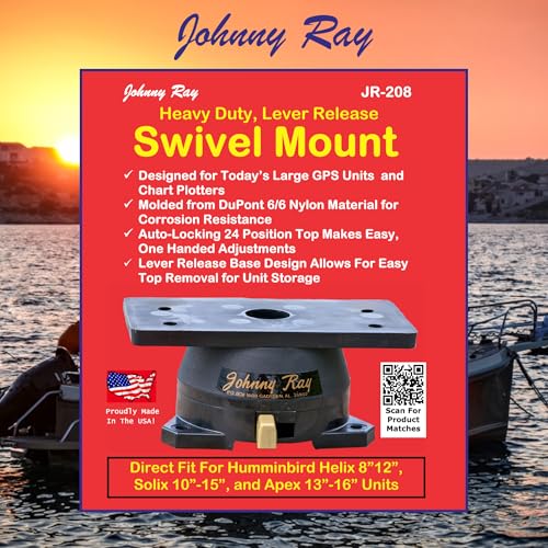 Image of Johnny Ray JR-208 Fish Finder Mount and Depth Finder Mount - Heavy Duty Marine Electronics & Sonar Bracket for Boats, 360 Rotating Quick Release Swivel Base