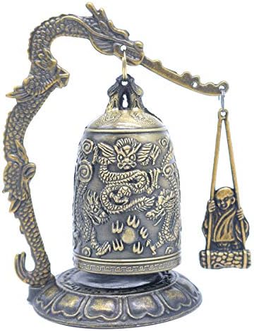 CYRAN Fengshui Vintage Small Dragon Bell Buddhist Collectibles Ornaments, Good Luck Bell, Meditation Home Office Decor