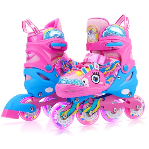 Unicorn Kids Inline Skates for Girls Women,WESKIFAN Rainbow Blades Skates with Shiny Light up Wheels&Adjustable Ages 6-8-12 Year Old, Roller Skates for Birthday Xmas Gifts Toys, Patines para Niñas