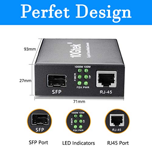 Image of A Pair of Gigabit Single Mode LC Fiber Media Converter, with 2 Pcs SFP LX Modules, 1.25G /s Fiber to Ethernet Converter, 1000Base-LX to 10 /100 /1000base-TX, SFP to RJ45, SMF, 1310nm, up to 20km