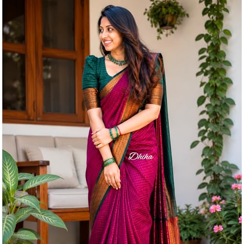 Image of Gadwal Cotton Silk Checked Saree for Women | Pure Kalyani Cotton Checked Saree with Zari Border Tassels & Blouse | Kanjivaram Linen Silk | Handloom Weave