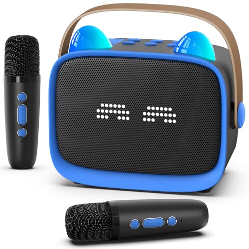 Image of Mini Karaoke Machine Toys Gifts,Kids Portable MP3 Player with 2 Wireless Microphone and LED,Christmas Birthday Gifts for Girls Boys 3 4 5 6 7 8+ Year Old (Blue)