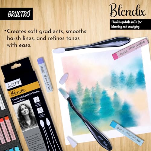 Image of BRUSTRO Blendix Flexible Spongehead Soft Palette Knives | Set of 2 Ergonomic Handles with 10 Triangular & 10 Oval Sponge Blender | Ideal for Blending, Smudging With Graphite, Charcoal, Pastels, Pigment powder etc