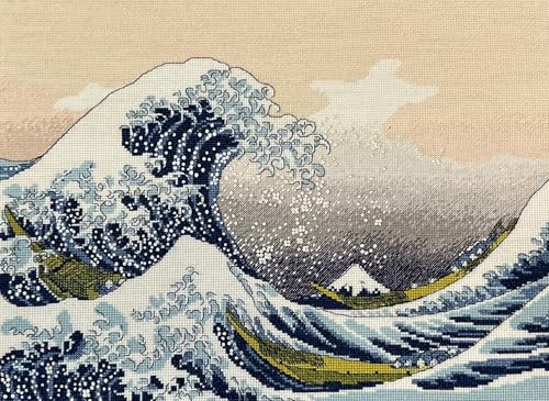 Image of RIOLIS - The Great Wave Off Kanagawa After K. Hokusai 2186, 15 inchx11, Cross Stitch Kits for Beginners & Advanced, Crossstitching Kit Adult, Embroidery Counted Stitching Kit