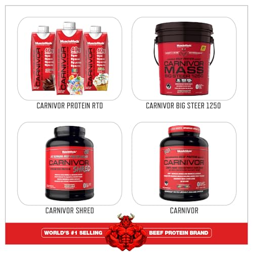 Image of MuscleMeds CARNIVOR Mass Gainer Beef Protein Isolate Shake, 50 Grams Protein, 125 Grams Carbs, 0 Fat, 0 Sugar, Lactose Free, Chocolate Fudge, 5 Pound