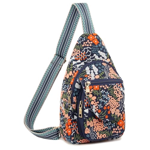 Image of SILKAREA Vintage Embroidered Floral Ethnic Backpack for Women Handbag Shoulder Bag Mini Travel Purse (Flower Sea Blue)