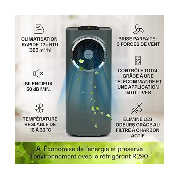 Gistuch – Climatiseur mobile silencieux 700ml – 4 en 1 avec refroidissement par brouillard fin – 4 vitesses – Idéal pour bureau et chambre