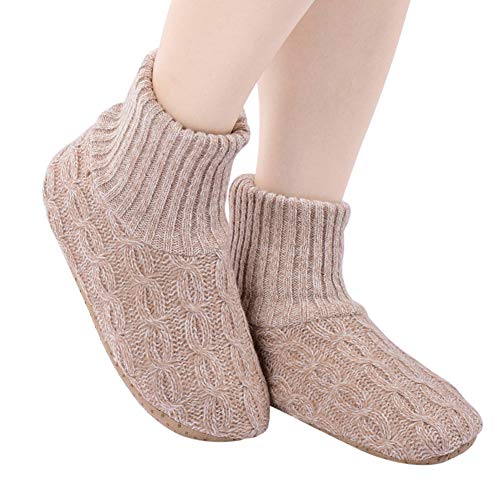 Panda Bros Slipper Socks for Women Soft Cozy Thick House Indoor Boot Sock Shoes with Anti-Skid Bottom Soles(Wheat color,5-7.5)