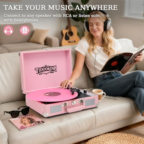 Record Player, Vinyl Record Player with Stereo Speakers,All-in-one Turntable, 3-Speed Bluetooth Record Player, Supports USB/SD Card Playback, AUX Input, RCA Output, Headphone Jack, Pink - Les Beatles, Paul McCartney, John Lennon, RIngo Starr, George Harrison Record Player, Vinyl Record Player with Stereo Speakers,All-in-one Turntable, 3-Speed Bluetooth Record Player, Supports USB/SD Card Playback, AUX Input, RCA Output, Headphone Jack, Pink – Image 5
