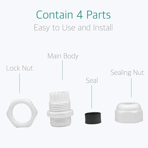 Miniatura 5 de Lantee PG 16 Prensaestopas - 20 piezas de plástico blanco Nylon impermeable de alambre de montaje de conector