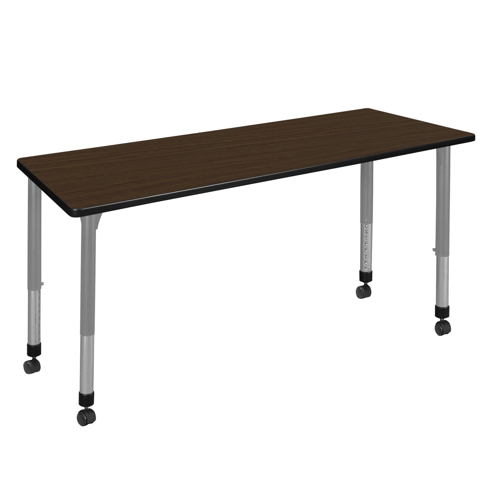 Regency Kee 72 x 24 in. Height Adjustable Mobile Classroom Activity Table- Neo Walnut Top & Grey Base
