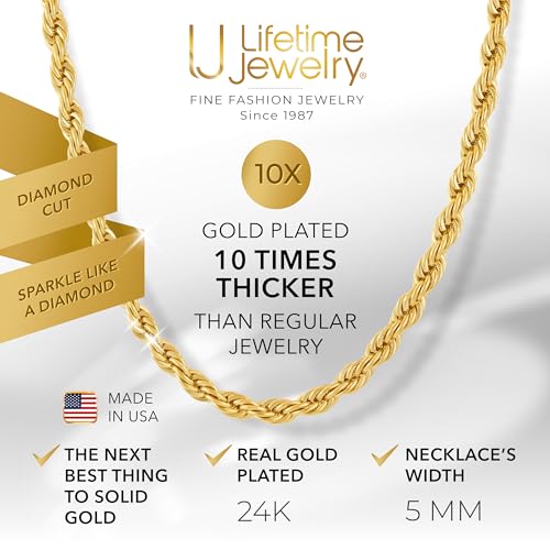 LIFETIME JEWELRY 5mm White Gold Chain for Men & Women 24k Real Gold Plated Diamond Cut Gold Rope Chain for Men & Gold Chain Necklace Women 16 to 36 Inch2