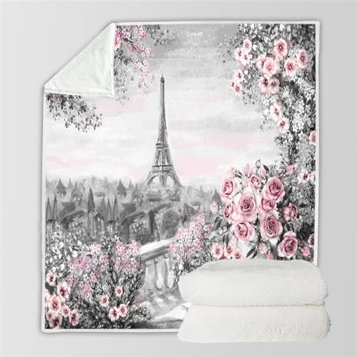 RFFLUX 3D Eiffelturm Kuscheldecke 220x240 cm Microfaser Flanell Decke Romantik Paris Wohndecke Sommer Leichte Weiche Winter Warme Blanket Tagesdecke Sofadecke Couchdecke（Stil 28-1）