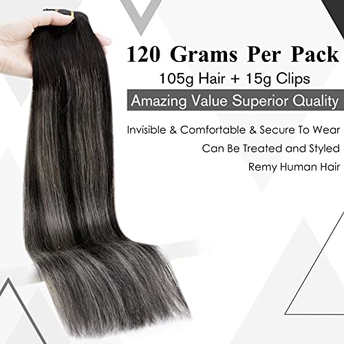 Image of LaaVoo Clip in Hair Extensions Real Human Hair Ombre Natural Black to Silver Grey with Black Remy Human Hair Extensions Clip ins Balayage Clip in Hair Extensions Long Straight 20 Inch 7Pcs 120g