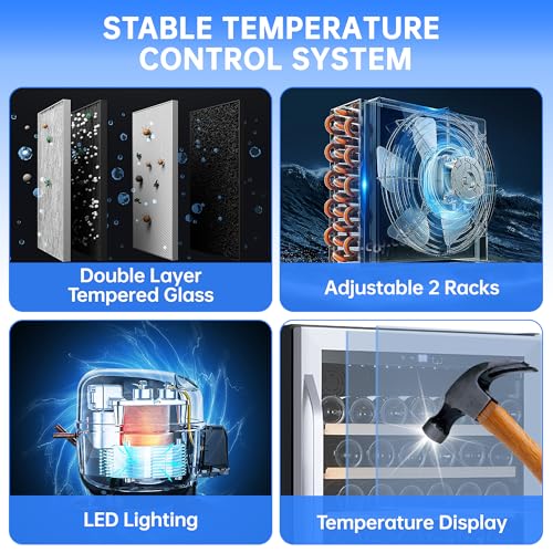 Image of 24'' Wine fridge - 46 Bottle Capacity wine cooler refrigerator, Stable Temperature Control, Digital Control Panel, Stainless Steel & Tempered Glass, Safety Lock,Lockable Wine Cellar for Home, Bar