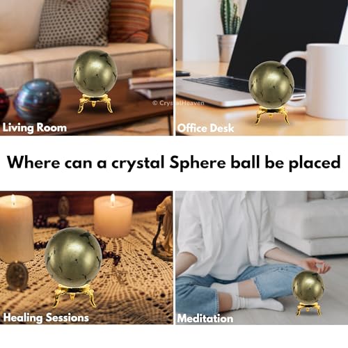 Image of Certified Crystal Pyrite Ball for Meditation - Premium Crystal Vastu Items for Home and Feng Shui Items for Good Luck - Ideal for Pooja Supplies and Spiritual Practices (2 inch Inch)