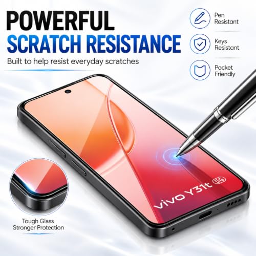 Image of ArmourPro Tempered Glass for Vivo Y31t 5G - 9H Screen Protector with Black Border, Anti Scratch, Edge-to-Edge Coverage, HD Clarity, Smooth Touch, Case Friendly | Black
