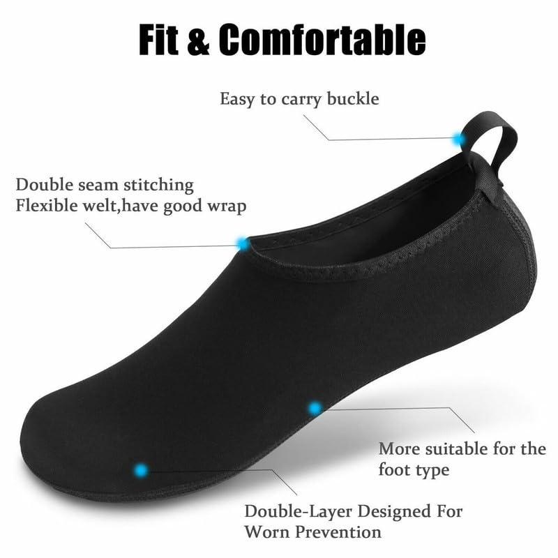 Water Socks - Barefoot Water Shoes with Elastic Collar Design & Non Slip Rubber Sole for Men & Women, Breathable & Foldable Quick Dry Aqua Socks for Beach Swimming & Surfing2