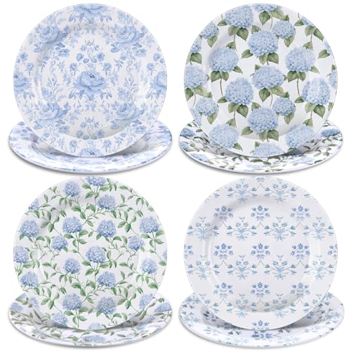 LemonRoad 8 Pcs Blue Hydrangea Salad Plates 8 Spring Dessert Plates Hydrangea Dishes Dinnerware Set for Party Spring Birthday Gift Appetizer