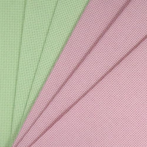 Image of KCS 6 pc of 12 inch x 18 inch(30cmx45cm) 14CT Counted Cotton Aida Cloth Cross Stitch Fabric (Pink+Light Green)