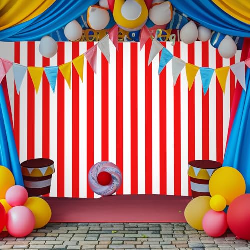 Red and White Striped Tablecloth Roll 54 Inch x 100 Ft, Carnival Circus Plastic Table Cover with Cutter Box, Disposable Table Cloth for Concession Stand Carnival Circus Themed Party Decorations by Pascliyna - Used condition - Image 8
