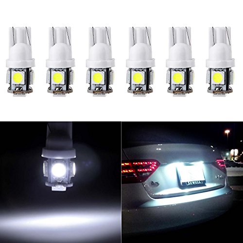 Cciyu License Plate Light, T10 W5W Wedge 168 194 Led Bulb For Interior Dome Map Lights Courtesy Light 6000K Xenon W Hite,6Pack #TOP1
