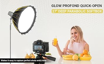 Glow Profond Quick-Open 27.5 Deep Parabolic Softbox (70cm), Octadecagon Fiberglass Rod Round Soft Box with Interchangeable Bowens Mount is Suitable for Outdoor and Indoor Shooting