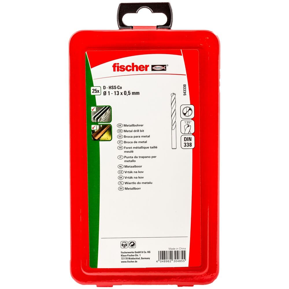 fischer 543330 wiertło kobaltowe (25 sztuk), szare, zestaw sztuk