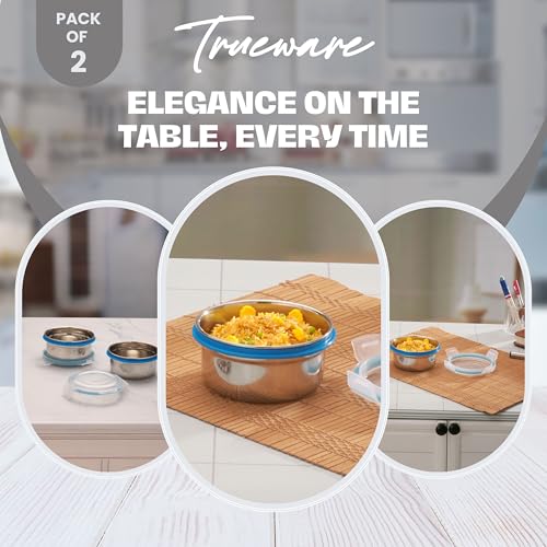 Image of Trueware Clip N Close Smart Lock Stainless Steel Lunch Box | Durable, Airtight, BPA Free, 100% Food Grade | Versatile | for Office, for Men and Wowmn | 350 ml Each | Set of 8