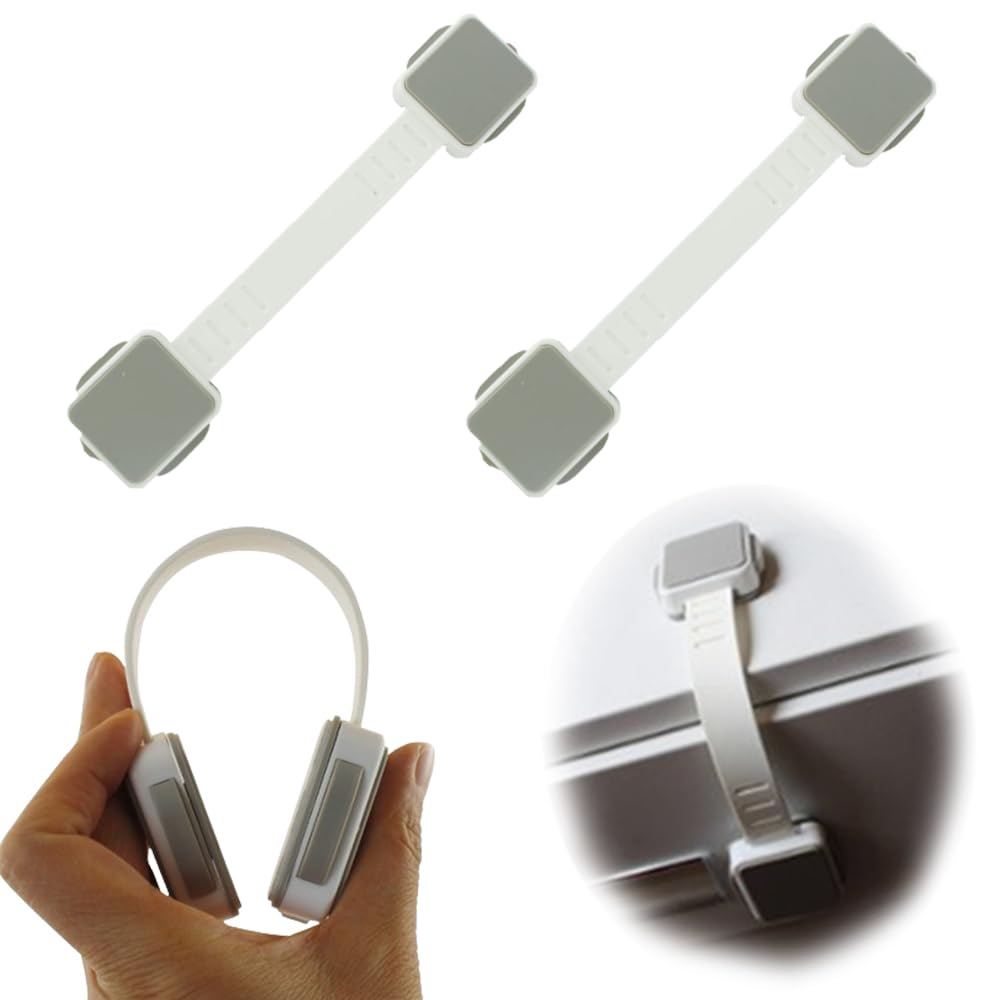 Yalihaixia Grey White 2 Pack Premium Proof Locks With 3M Adhesive - Multi-Use Safety Locks For Cabinets, Drawers, Fridge, Toilet, Trash - No Drilling Needed (Grey, White)
