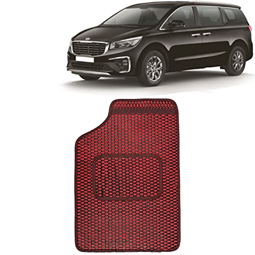 Image of Kingsway Dotted Design Car Floor Foot Mats Universal Fit for Kia Carnival, Model Year : 2020 Onwards, Water and Dustproof, Color Red, Set of 5 Pieces