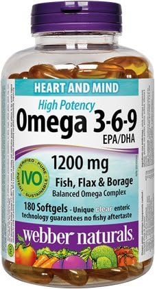 Webber Naturals Omega 3-6-9 High Potency 1200 mg · Fish, Flax & Borage, 180 softgels
