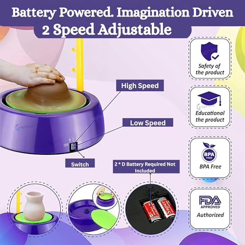 Image of GRAPHENE Kids Pottery Wheel Kit Battery Operated Pottery Making Machine Painting Kit Clay Moulding Playset for Beginners Modeling Sculpting Clay Tools Arts & Crafts Pot Maker for Kids Boys Girls 8-12