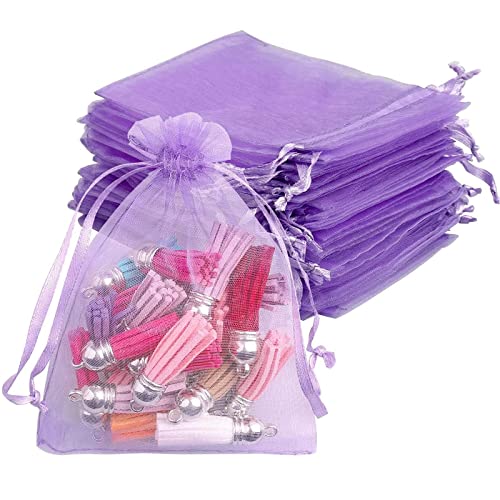 50 Pcs Purple Organza Bags, 9x12cm Jewellery Pouch Organza Pouch Bags Small Gift Bags Light Purple Favour Bags for Halloween, Baby Shower, Wedding, Kids Birthday Party, Christmas